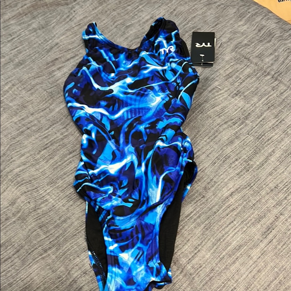 TYR Electric Blue and Black One-Piece Swimsuit